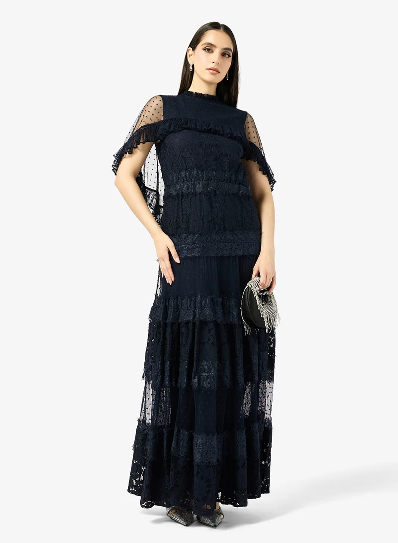 Frock And Frill  Lace Detailed Short Sleeve Maxi Dress for Women | Best Price UAE
